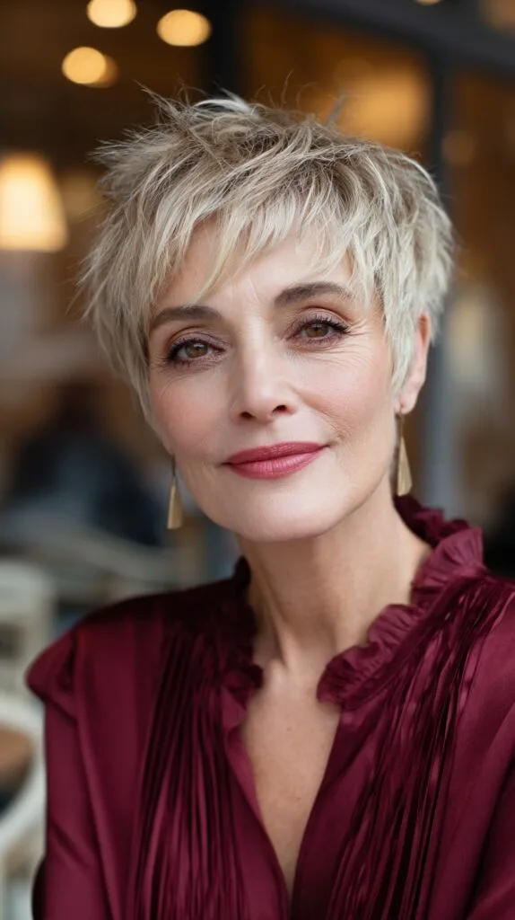 Textured Feathered Pixie Cut for Graceful Aging