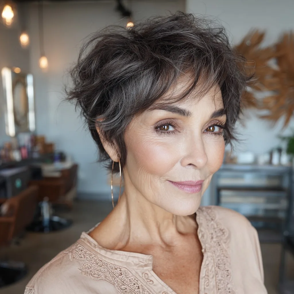 Textured Gray Pixie Cut with Soft Volume