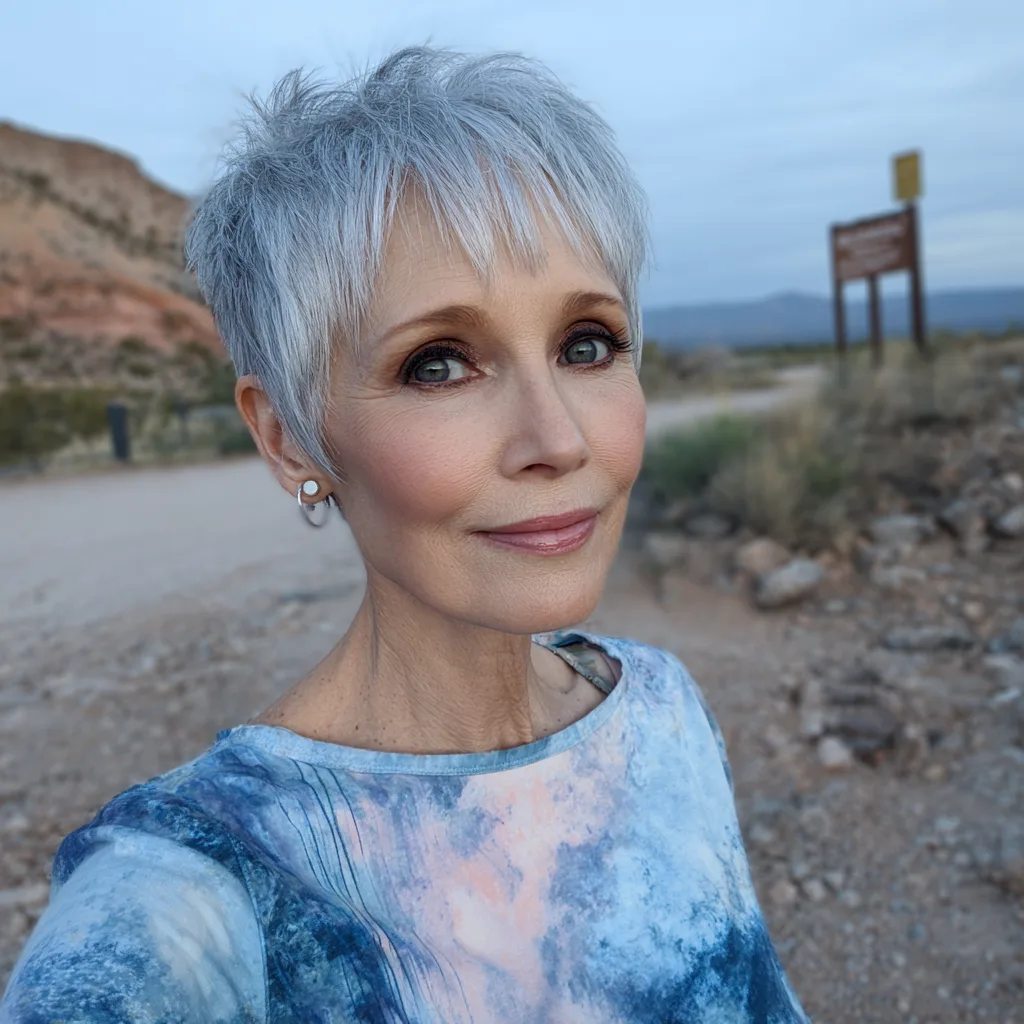 Textured Grey Pixie Cut with Playful Layers