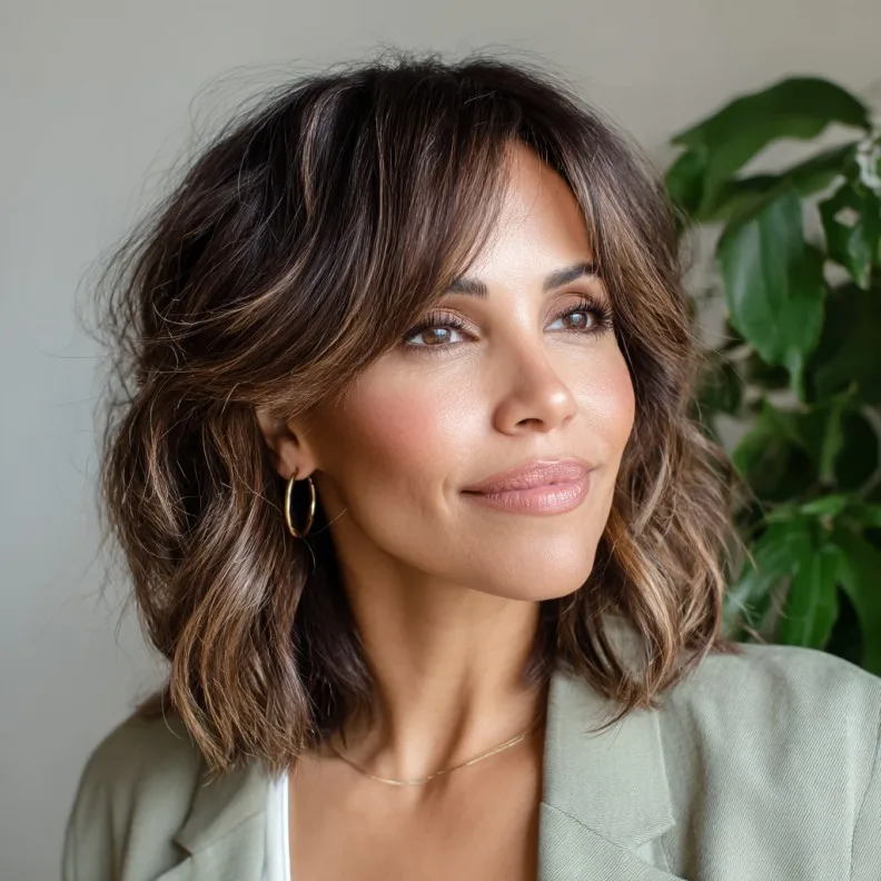 Textured Layered Bob with Rich Highlights