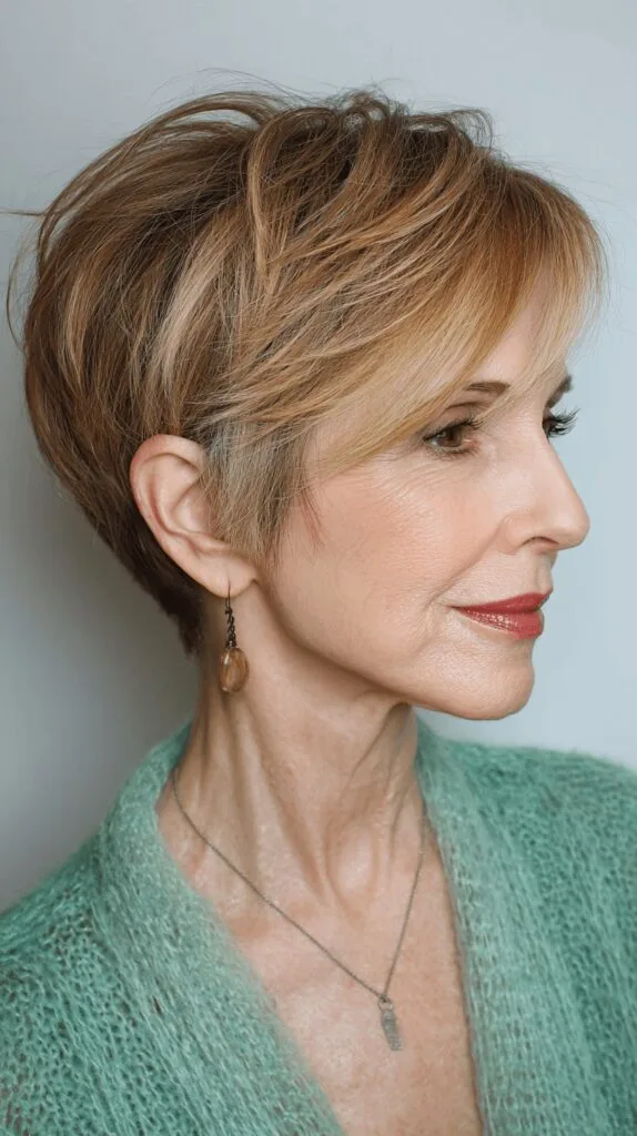 Textured Light Brown Pixie Cut with Subtle Layers
