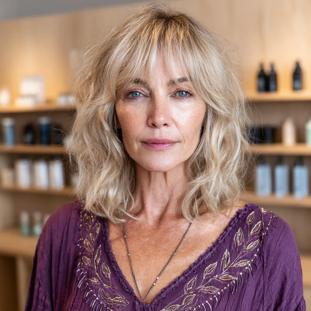 Textured Lob with Playful Bangs