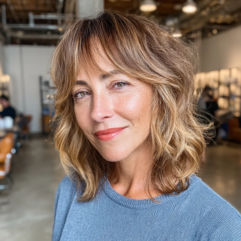 Textured Lob with Soft Curtain Bangs