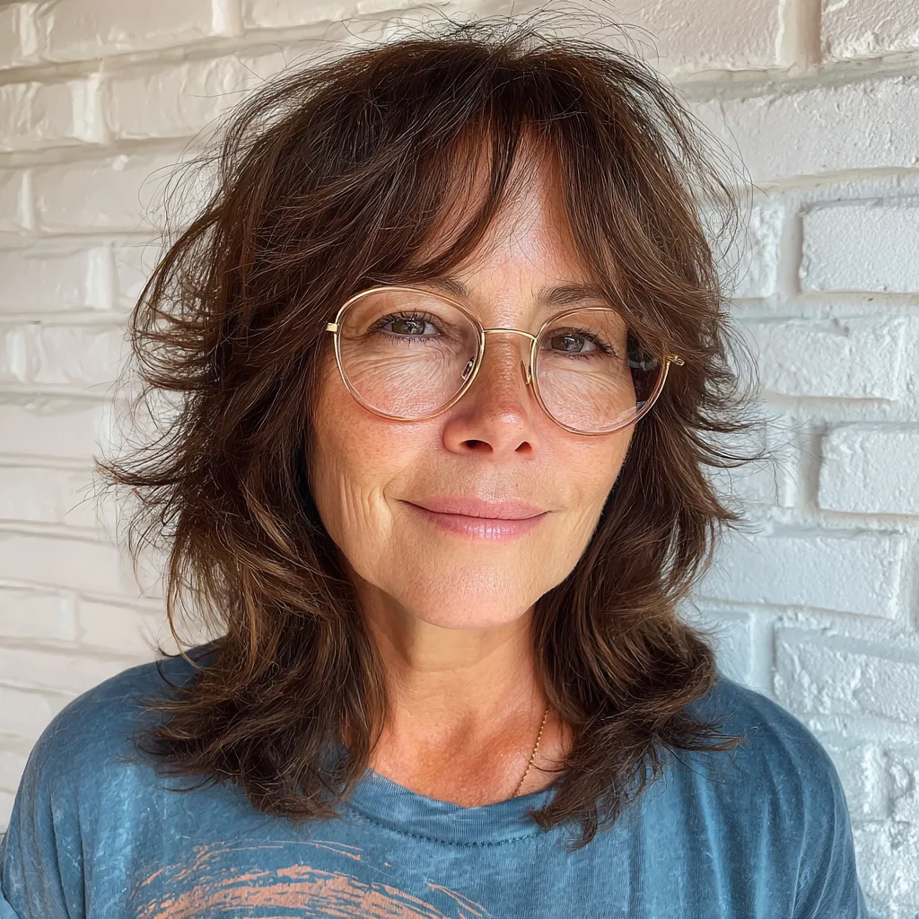 Textured Long Choppy Bob with Curtain Bangs