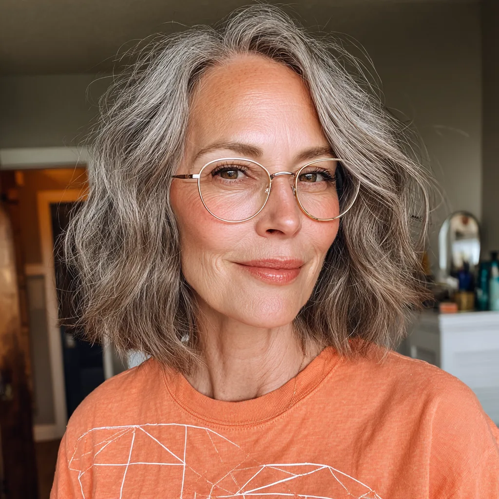 Textured Long Choppy Bob with Gentle Waves