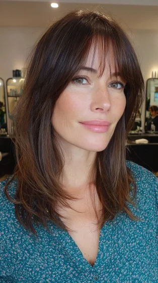 Textured Long Layers with Soft Bangs