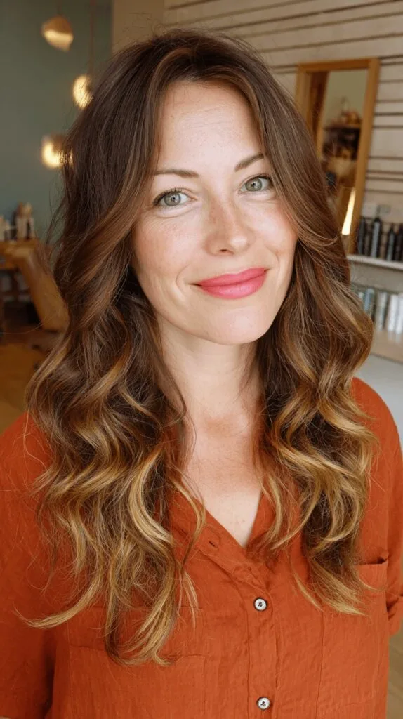 Textured Long Waves with Subtle Balayage