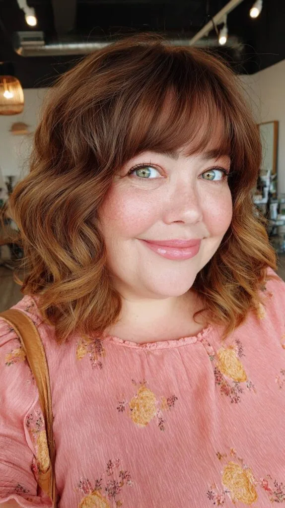 Textured Mid-Length Cut with Soft Waves and Bangs
