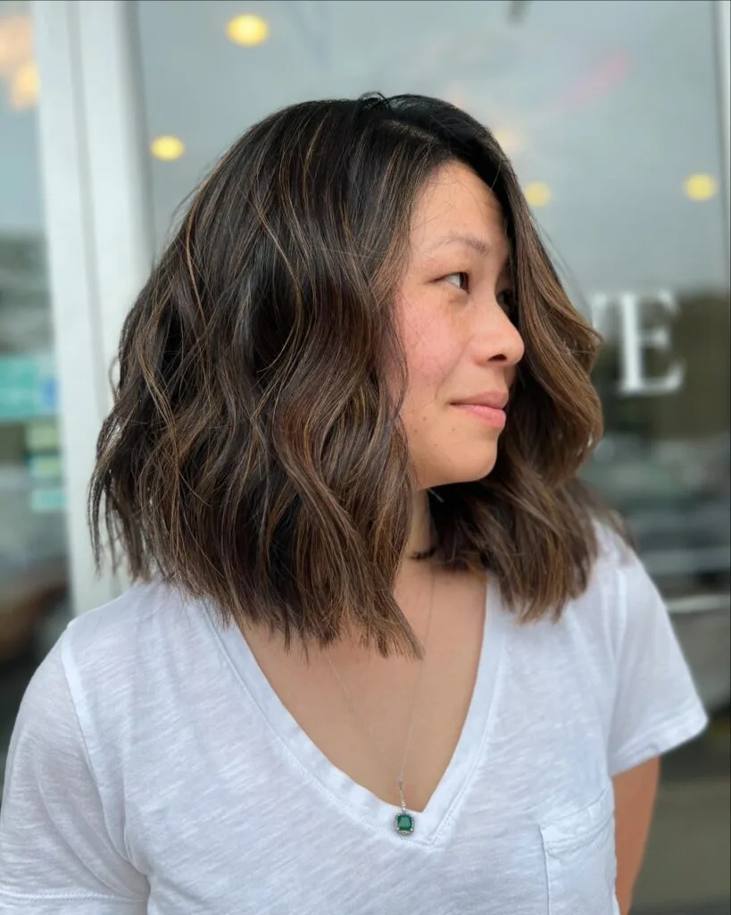 Textured Midi Bob with Subtle Caramel Highlights