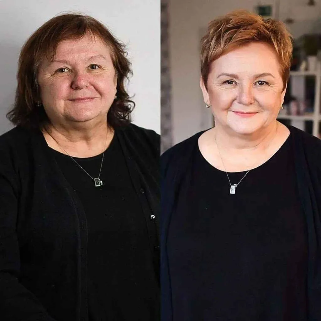 Textured Pixie Bob Cut for Woman Over 50 with Round Faces and Thin Hair