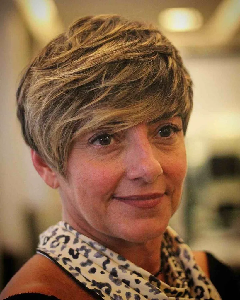 Textured Pixie with Side-Swept Bangs for Ladies 50 and Over