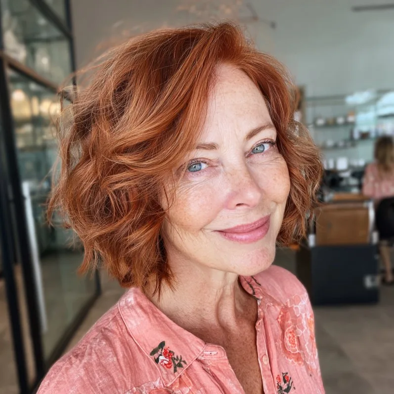 Textured Red Bob with Soft Curls