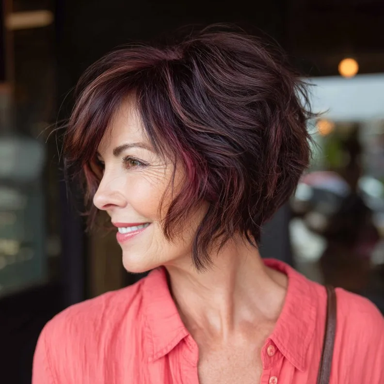 Textured Red Wine Bob with Soft Highlights