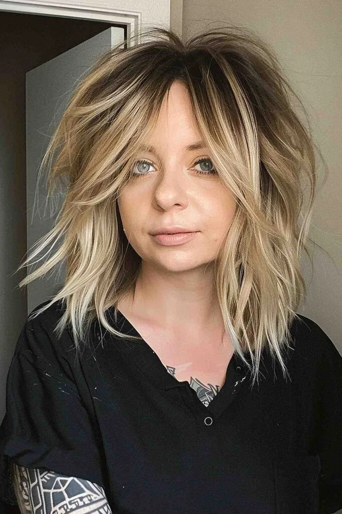 Textured shag for women over 50 with thick medium-length hair