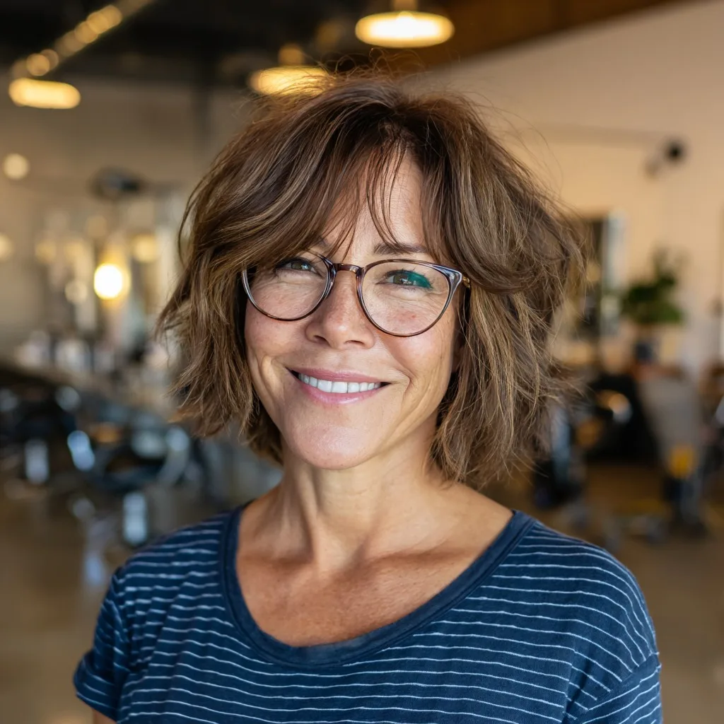Textured Shaggy Bob with Face-Framing Bangs