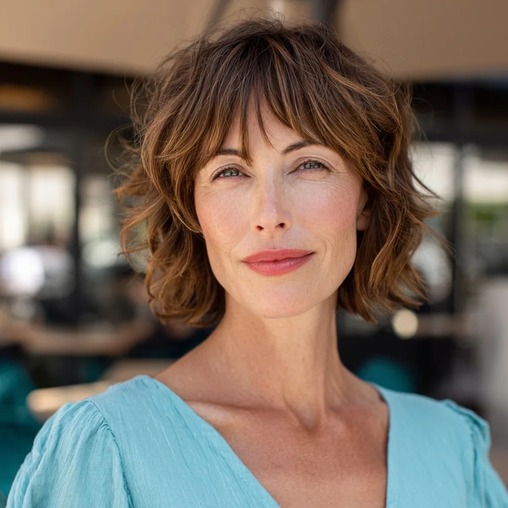 Textured Shaggy Bob with Fluffy Bangs