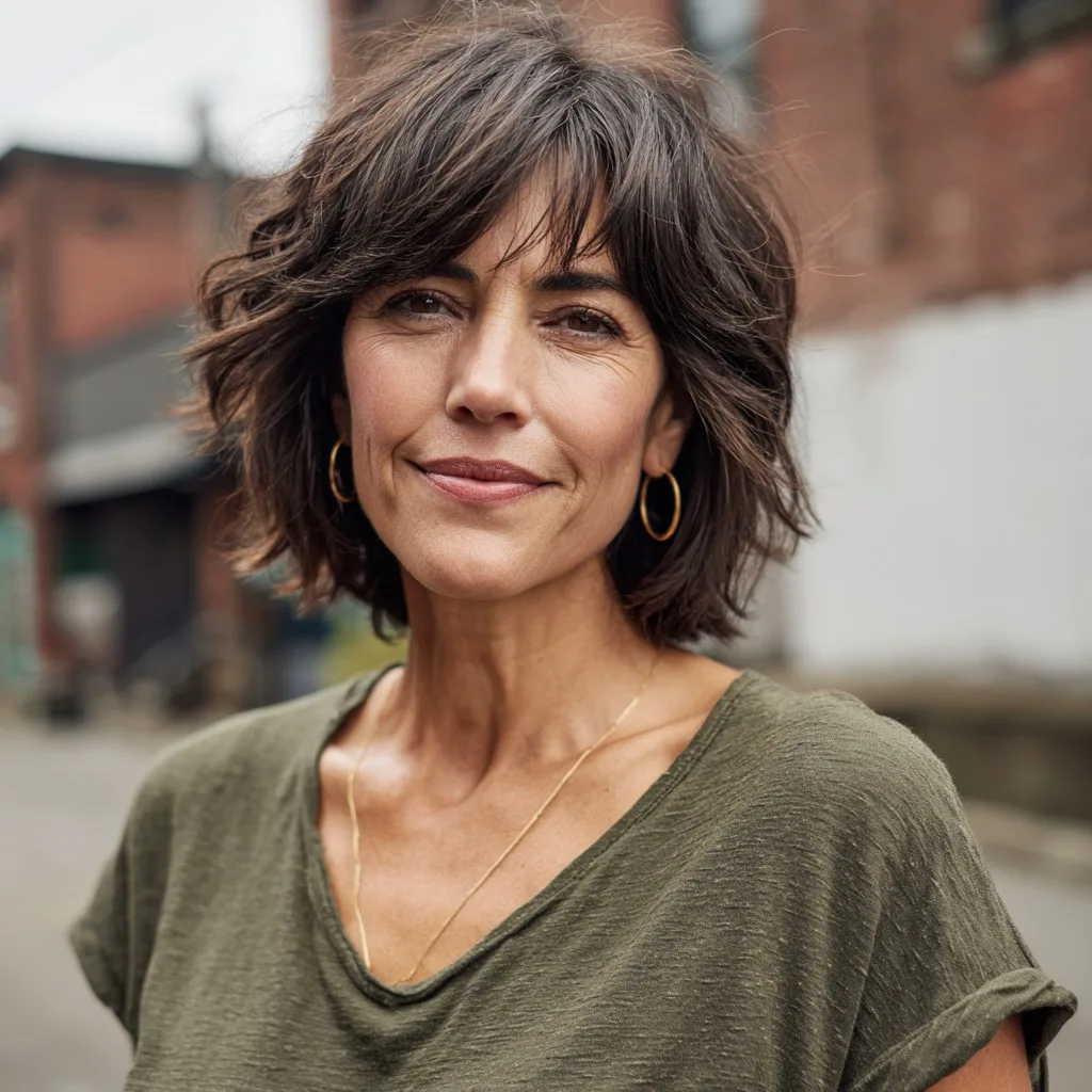 Textured Shaggy Bob with Soft Layered Bangs