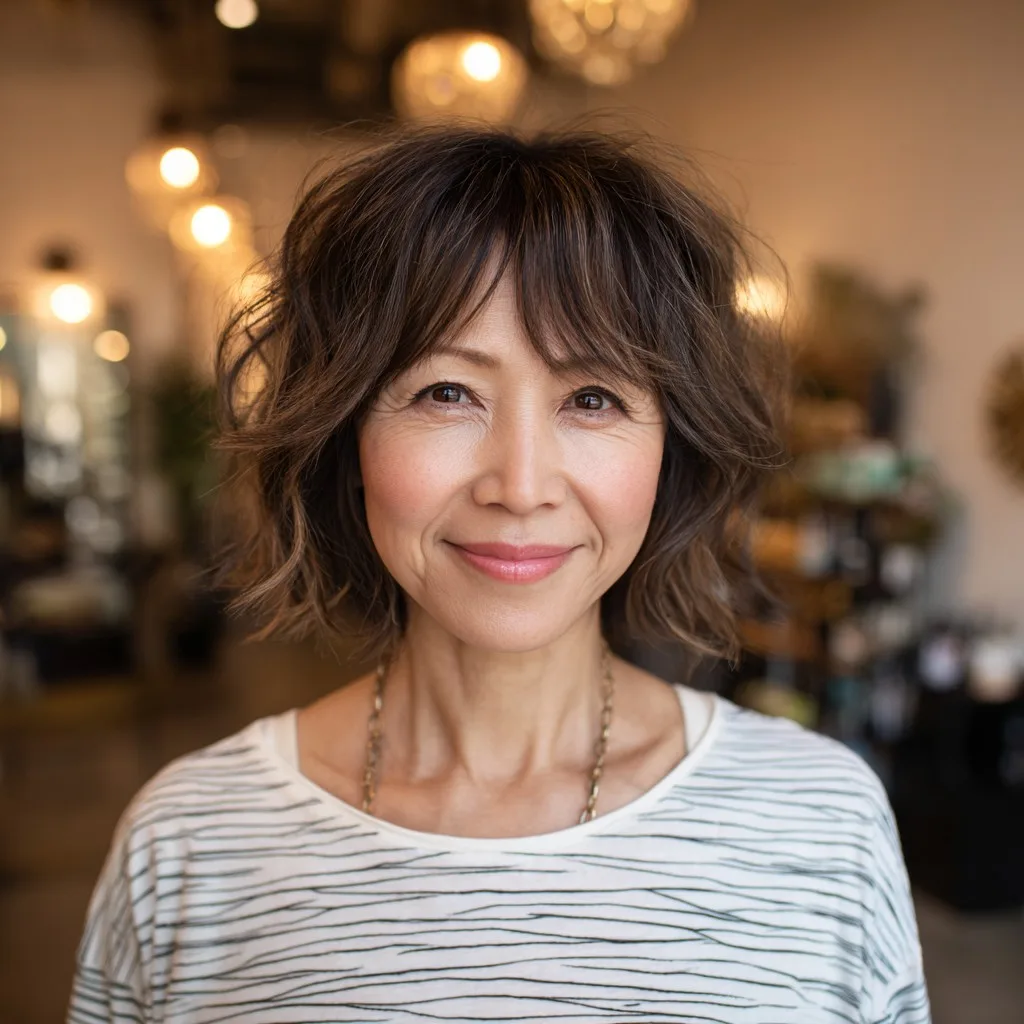 Textured Shaggy Bob with Soft Wispy Bangs