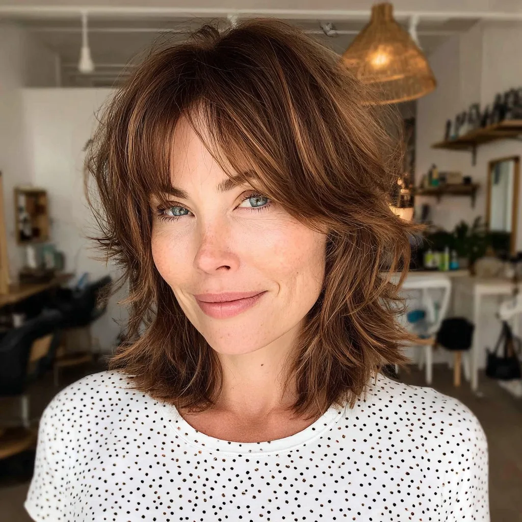 Textured Shaggy Bob with Subtle Side Bangs