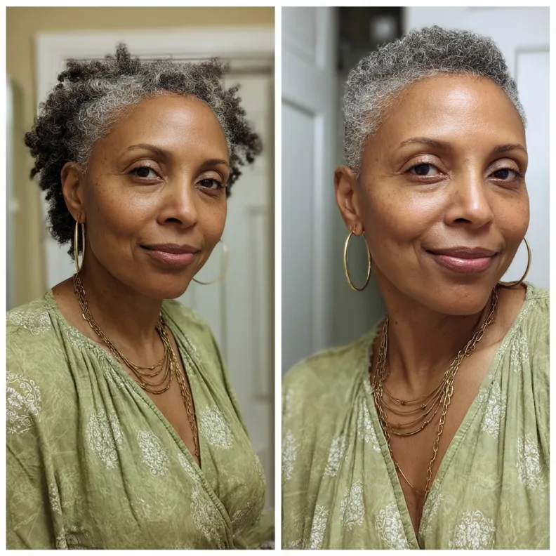 Textured Short Natural Cut with Silver Highlights