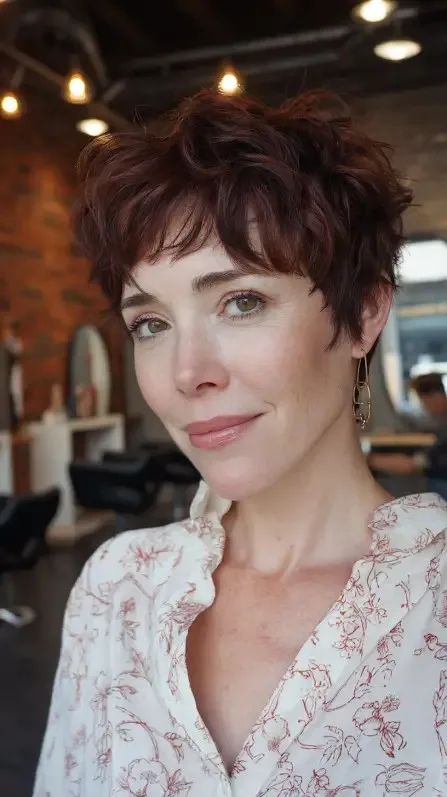 Textured Short Pixie Cut with Bold Red Highlights