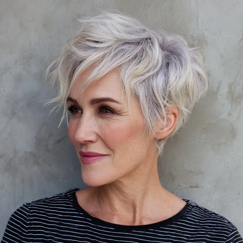 Textured Short Pixie Cut with Icy Blonde Highlights