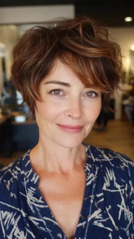 Textured Short Pixie Cut with Lively Curls
