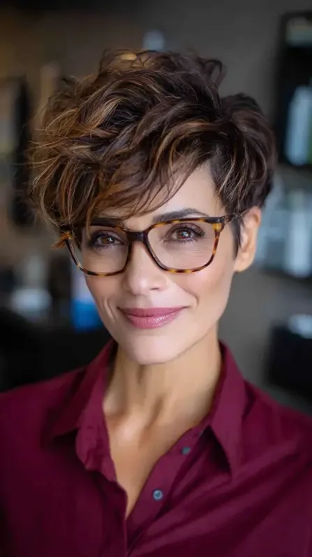 Textured Short Pixie Cut with Playful Volume and Soft Curls