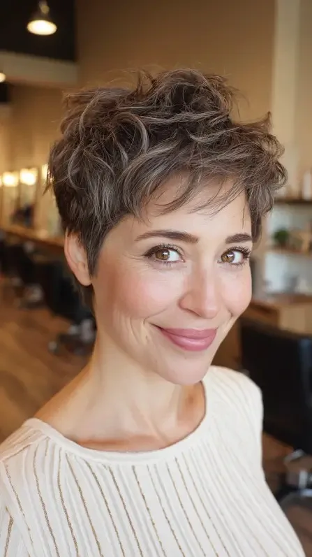 Textured Short Pixie Cut with Soft Curls