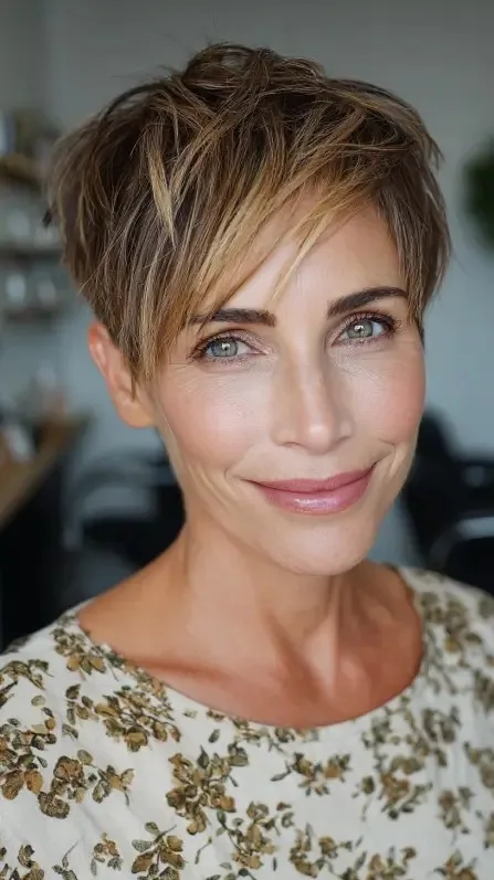 Textured Short Pixie Cut with Subtle Highlights