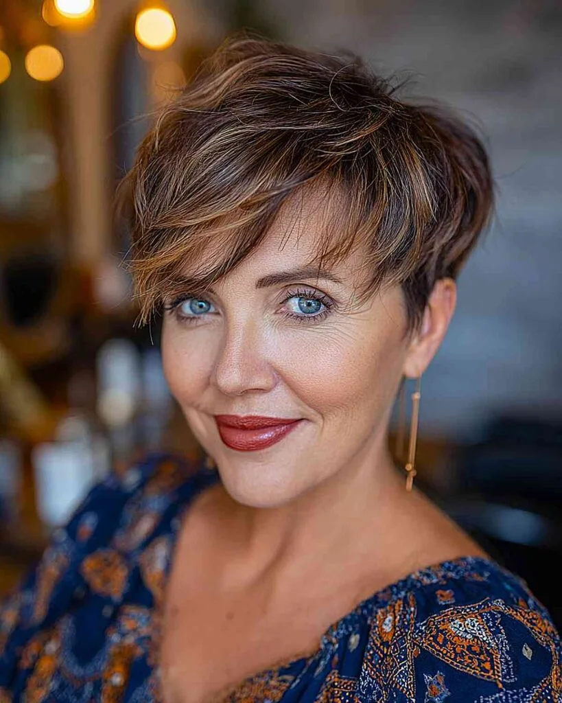 Textured Short Pixie Cut with Warm Highlights