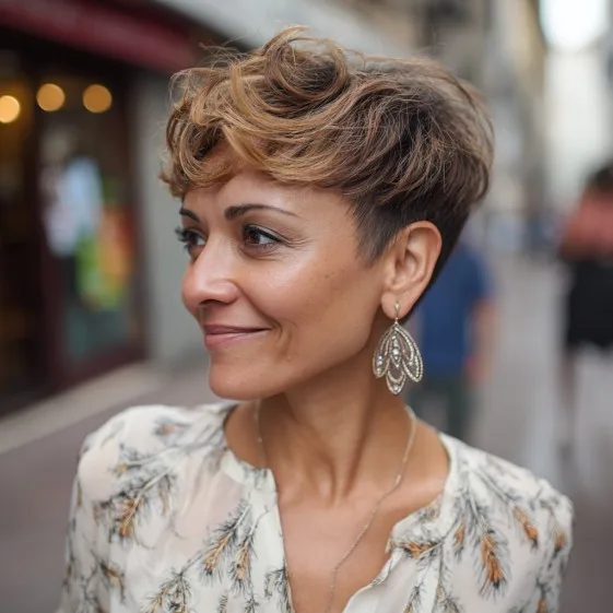 Textured Short Pixie with Playful Curls