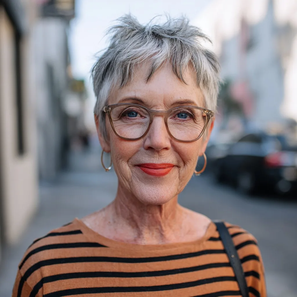 Textured Short Silver Pixie with Soft Layers