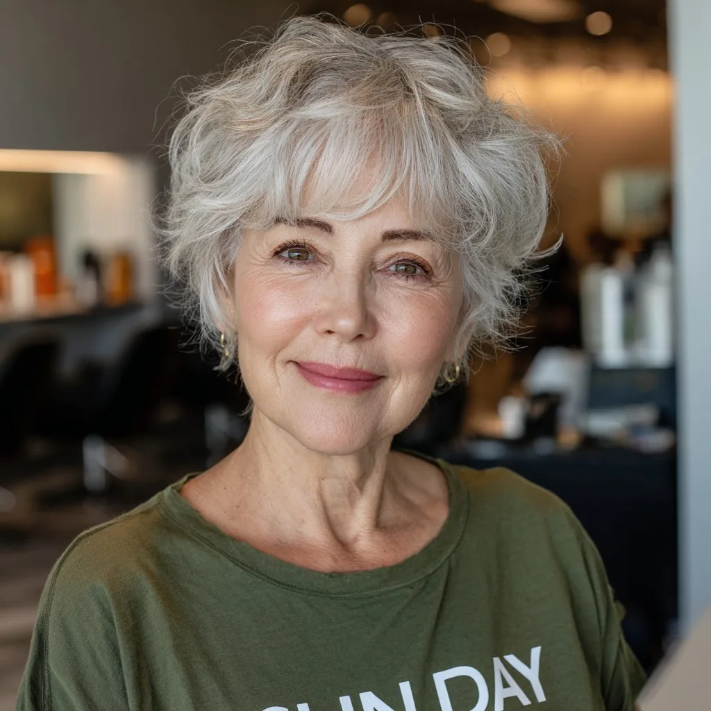 Textured Short Silver Shag with Soft Bangs