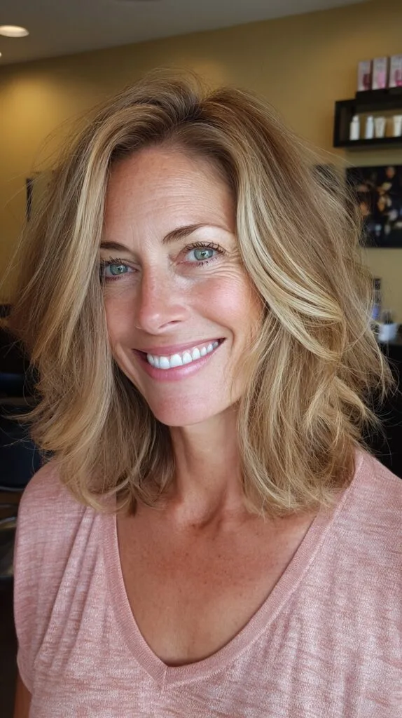 Textured Shoulder-Grazing Lob with Face-Framing Blonde Balayage