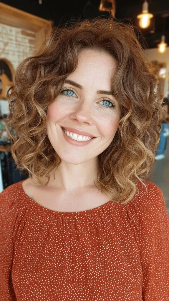 Textured Shoulder-Length Curly Cut with Subtle Highlights
