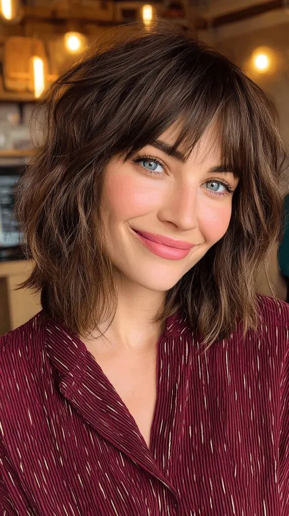 Textured Shoulder-Length Cut with Soft Bangs