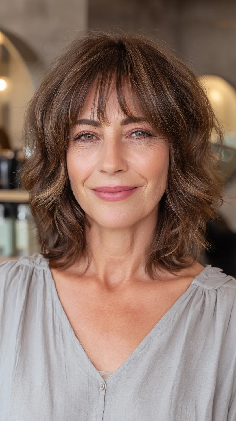 Textured Shoulder-Length Cut with Soft Bangs
