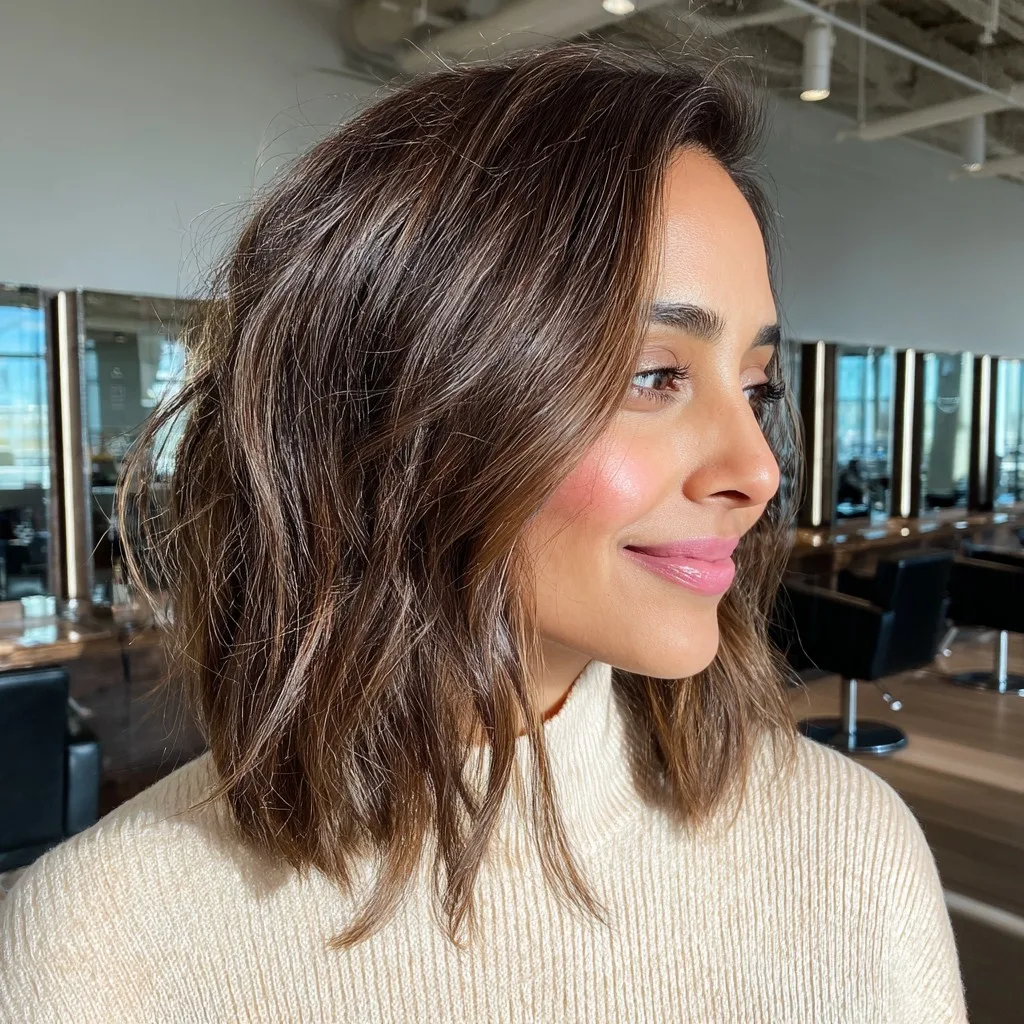 Textured Shoulder-Length Layered Bob