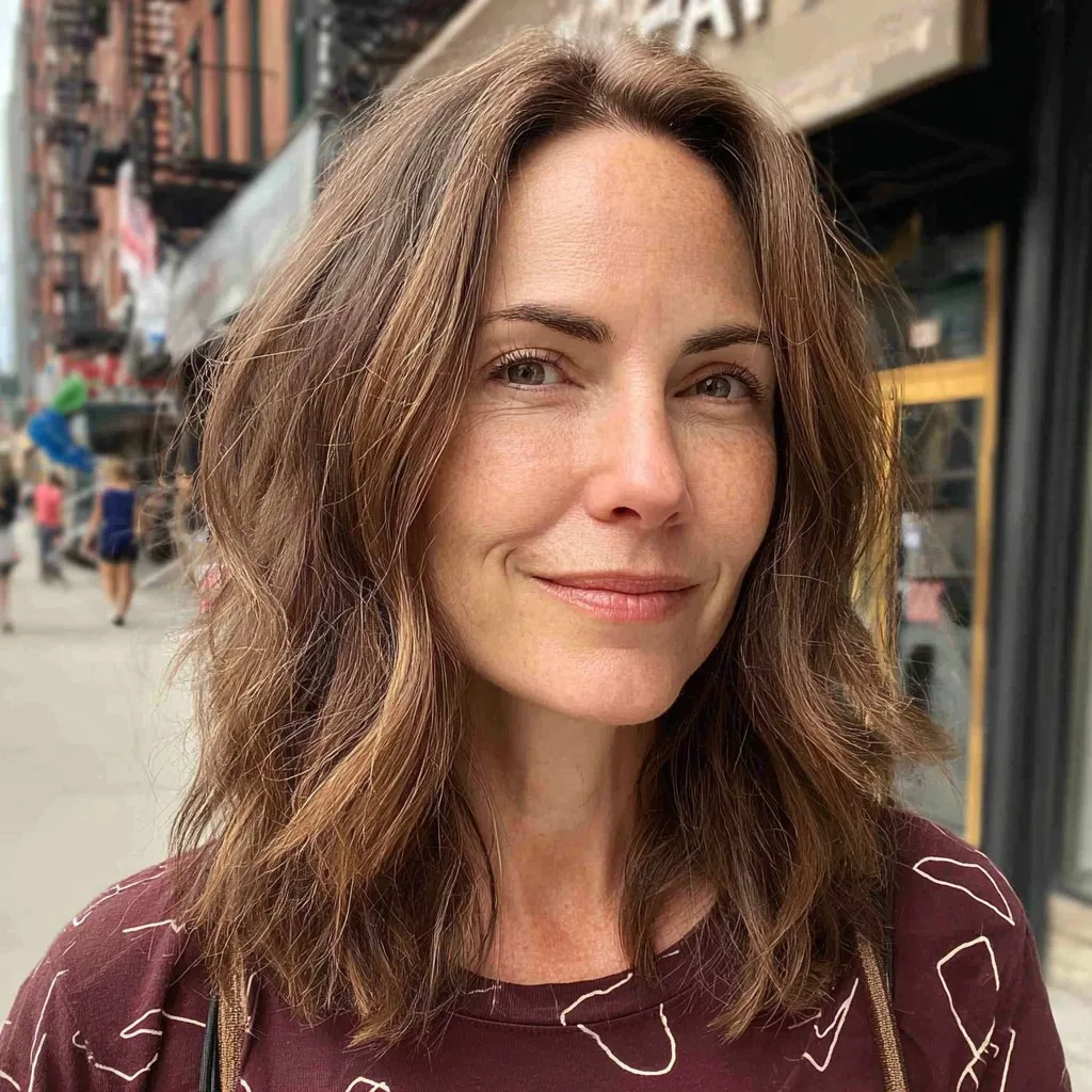 Textured Shoulder-Length Layers with Warm Highlights