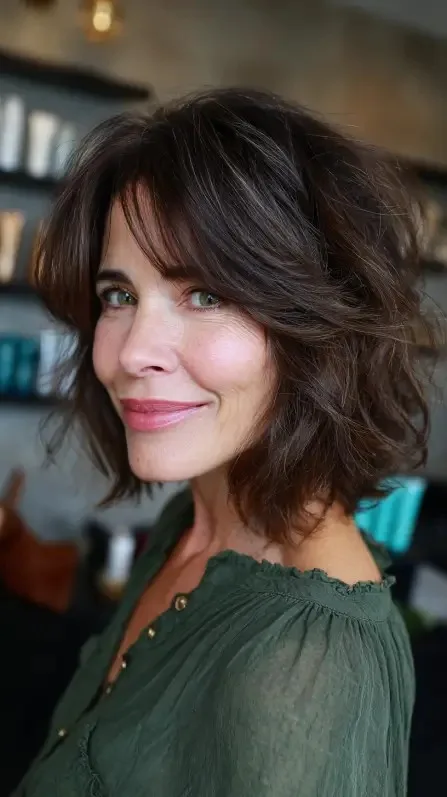 Textured Shoulder-Length Wavy Cut with Subtle Highlights