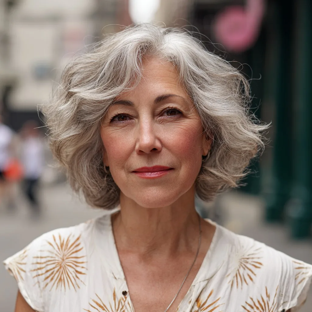 Textured Silver Bob with Soft Face-Framing Layers