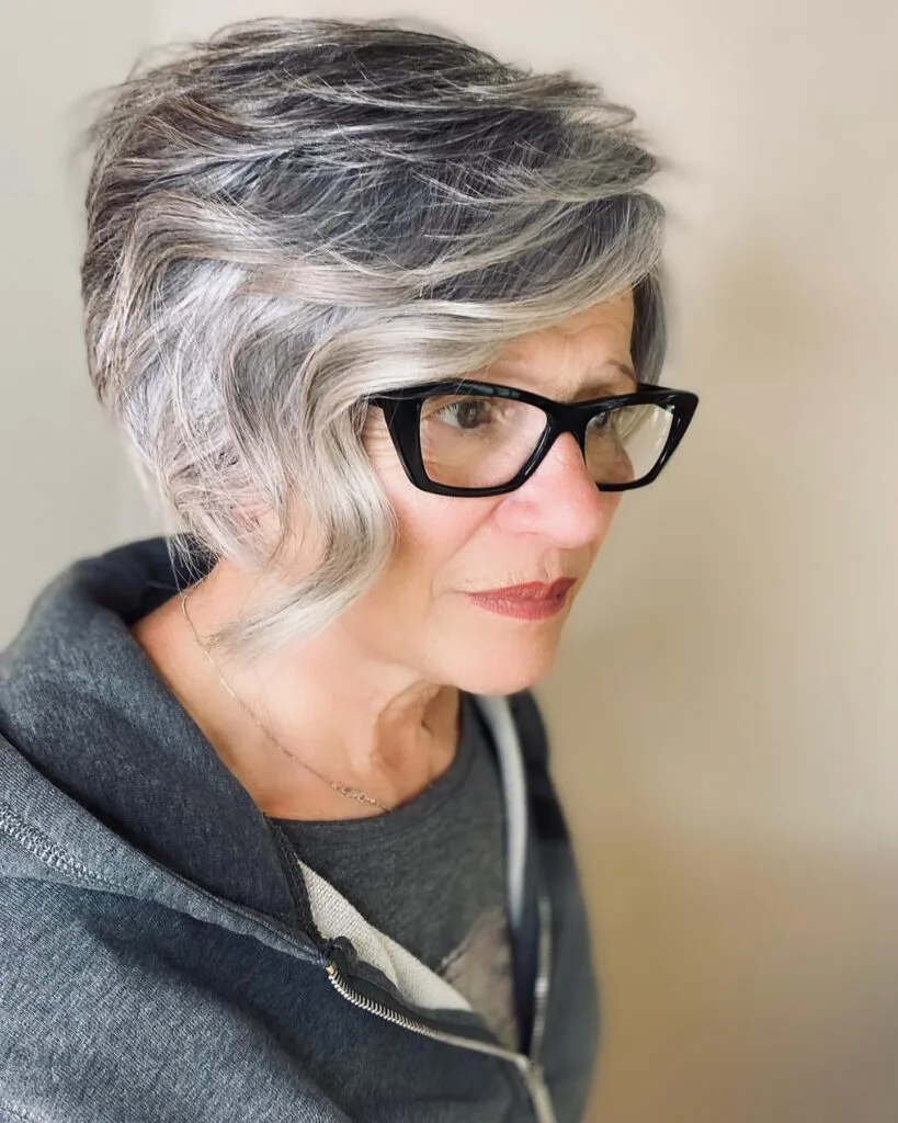 Textured Silver Bob with Soft Side Bangs
