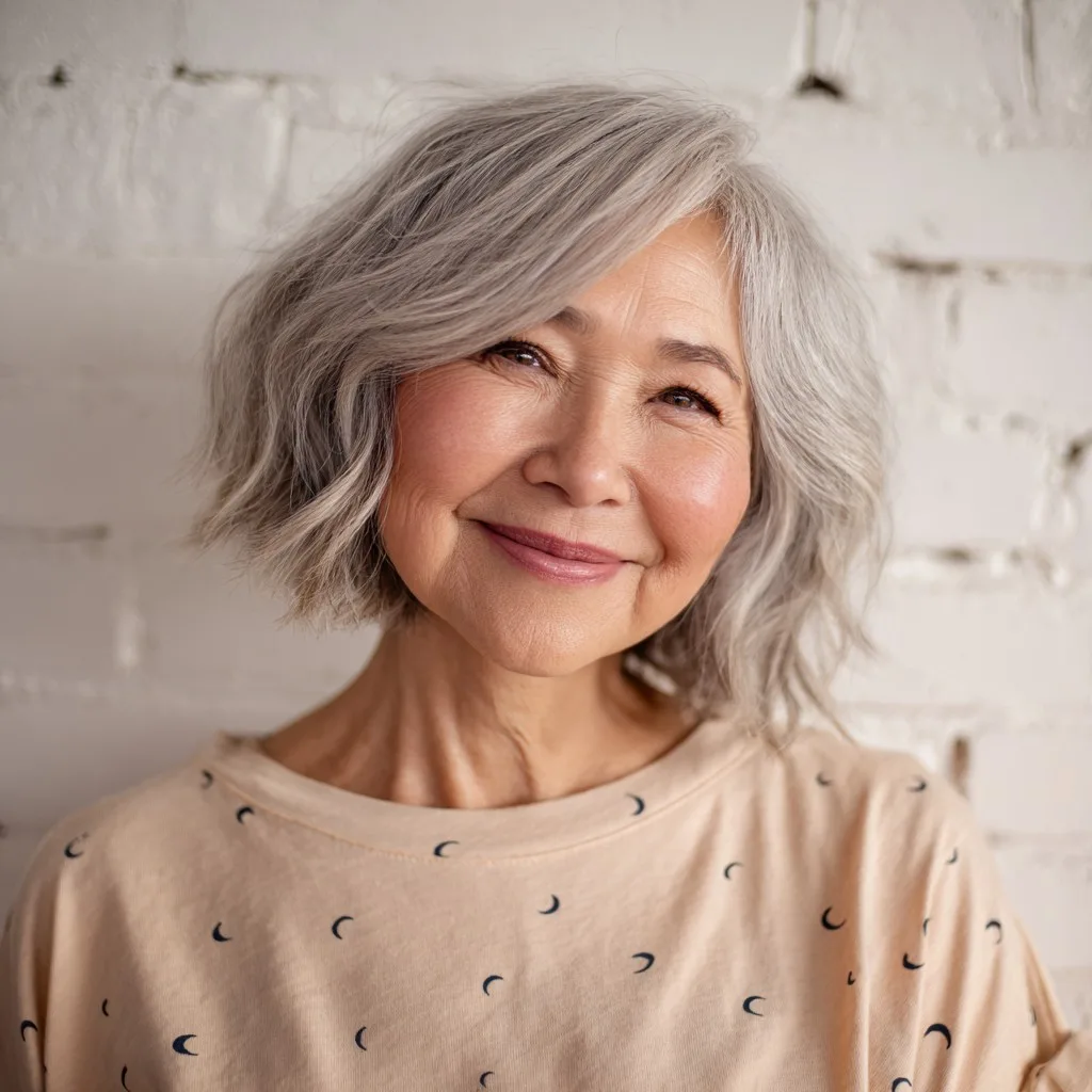 Textured Silver Bob with Soft Waves