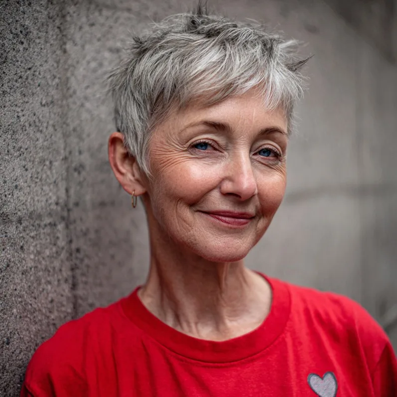 Textured Silver Micro Pixie Cut with Effortless Lift