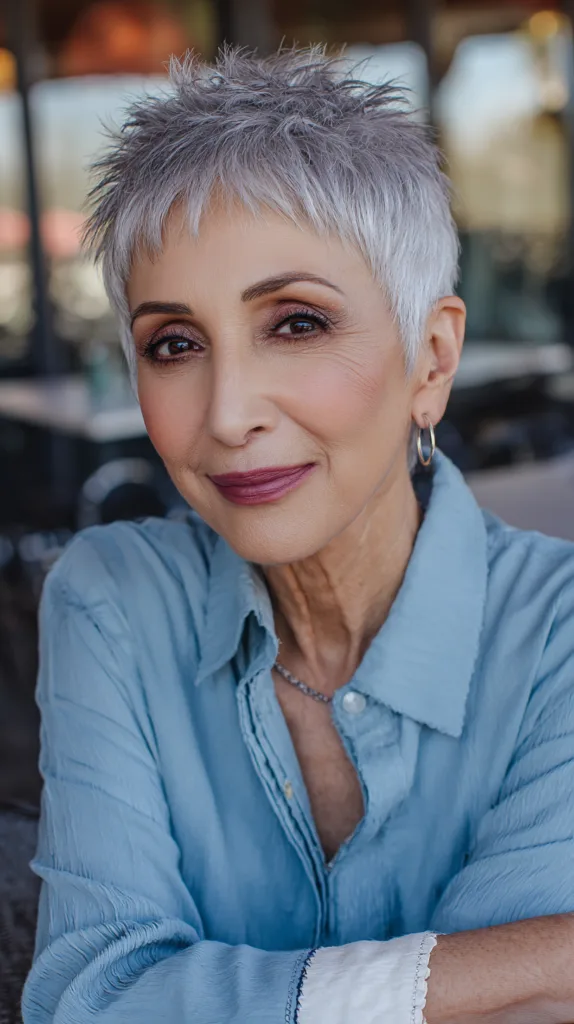Textured Silver Micro Pixie Cut with Spiky Layers