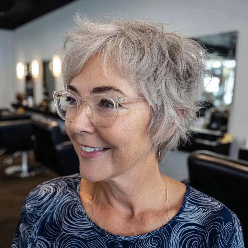 Textured Silver Micro Pixie with Feathered Layers