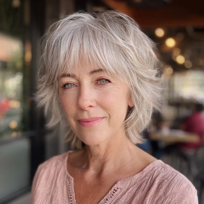 Textured Silver Mixie Shag with Feathered Layers