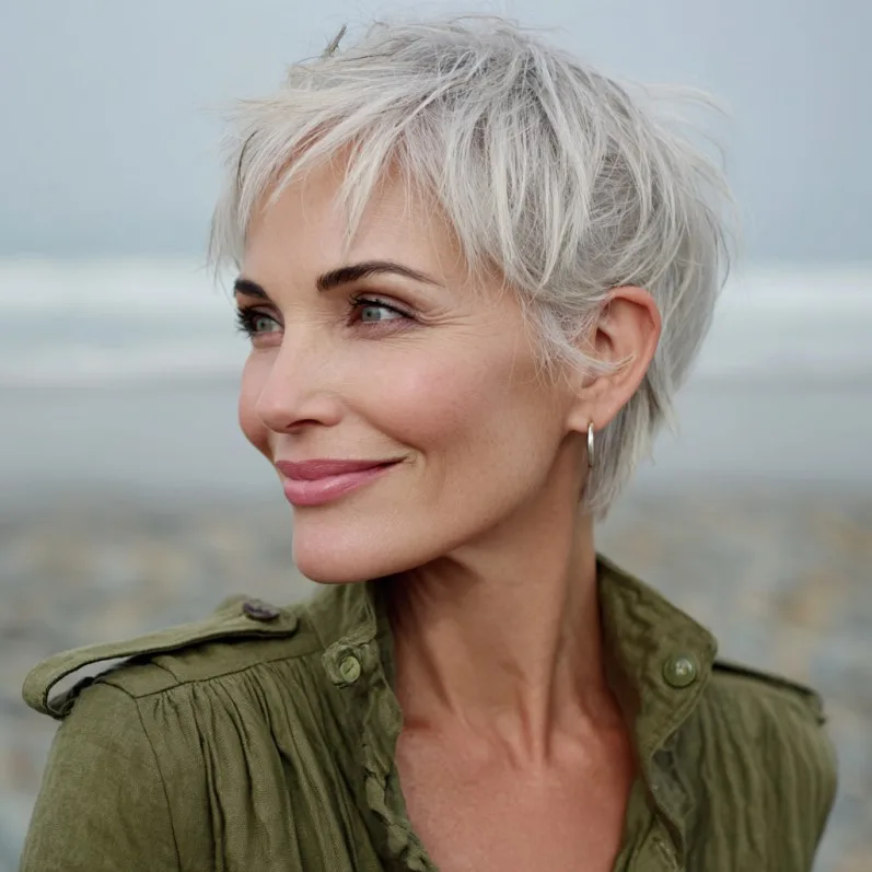 Textured Silver Pixie Cut with Edgy Layers