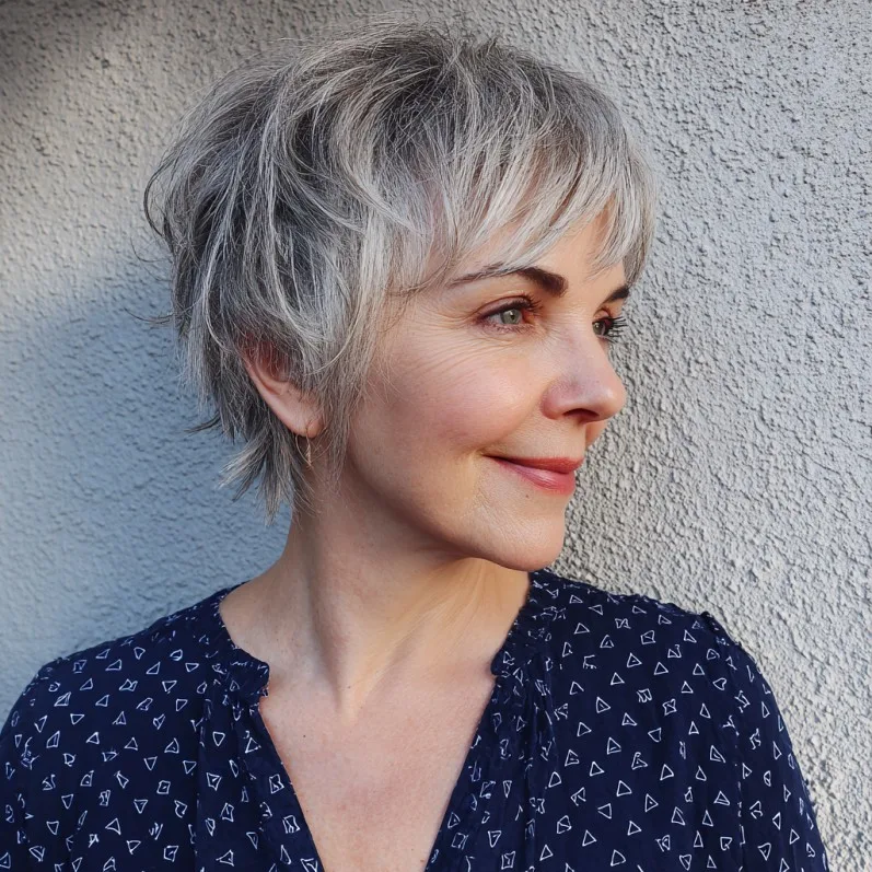Textured Silver Pixie Cut with Lively Movement